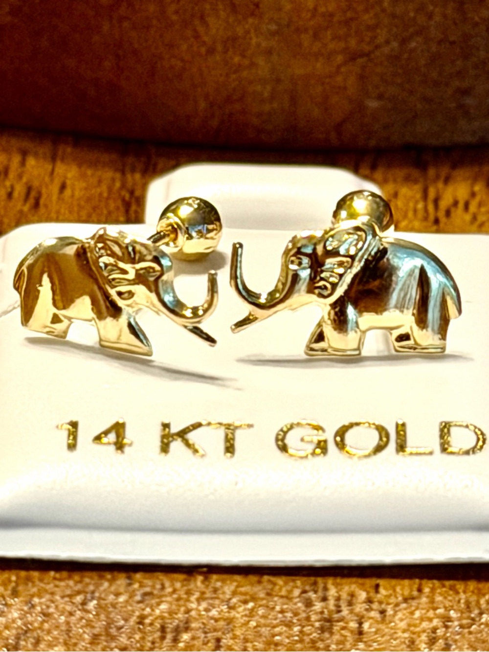 Solid Gold 14 Karat Yellow Elephant Earring